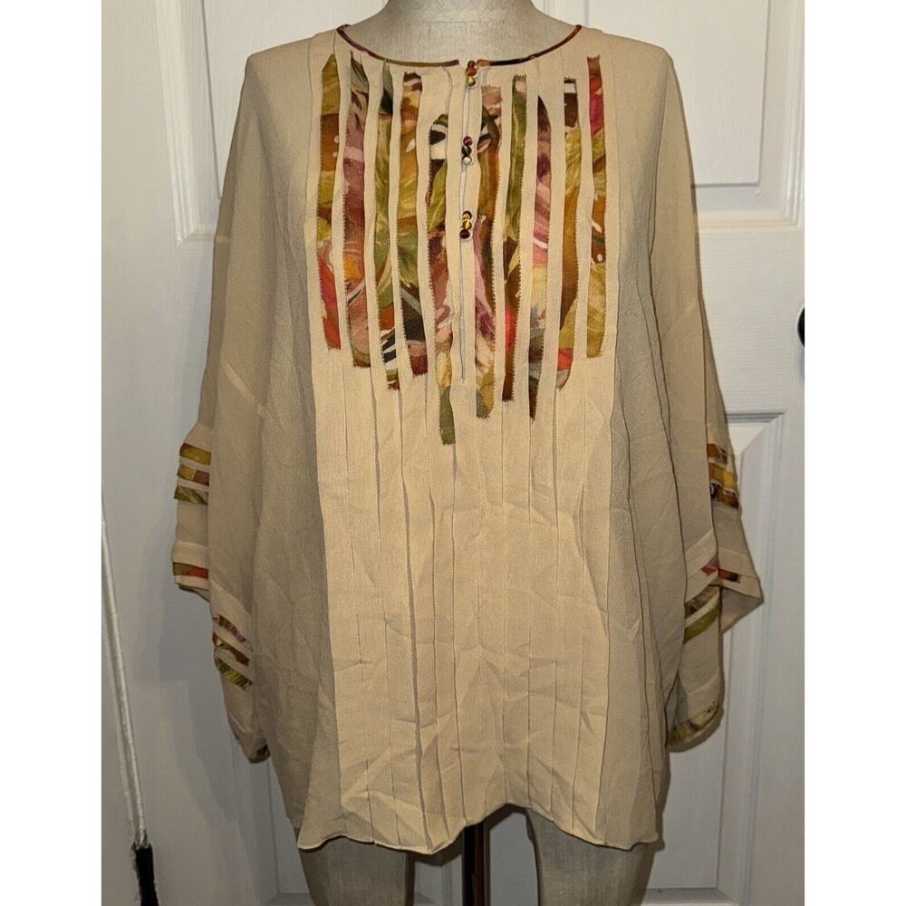 Sachin‎ Babi For Ankasa 100% Silk Cream Pleated Blouse Button Size M